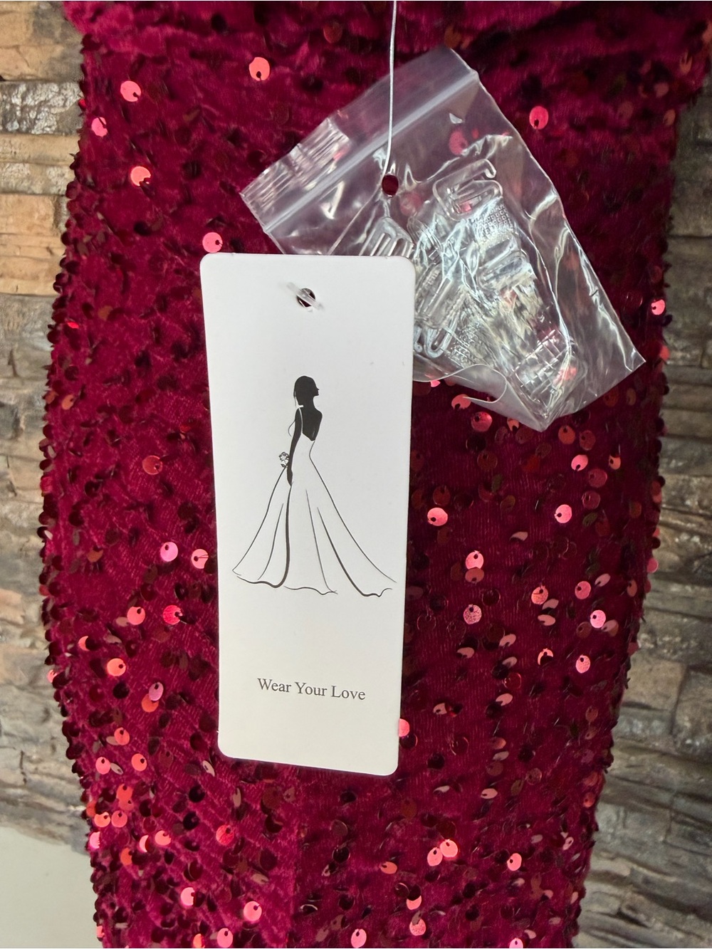 Elegant Sequin Off-Shoulder Evening Gown - Burgundy - Picture 7 of 11